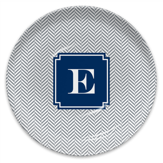 Gray Herringbone Melamine Plate